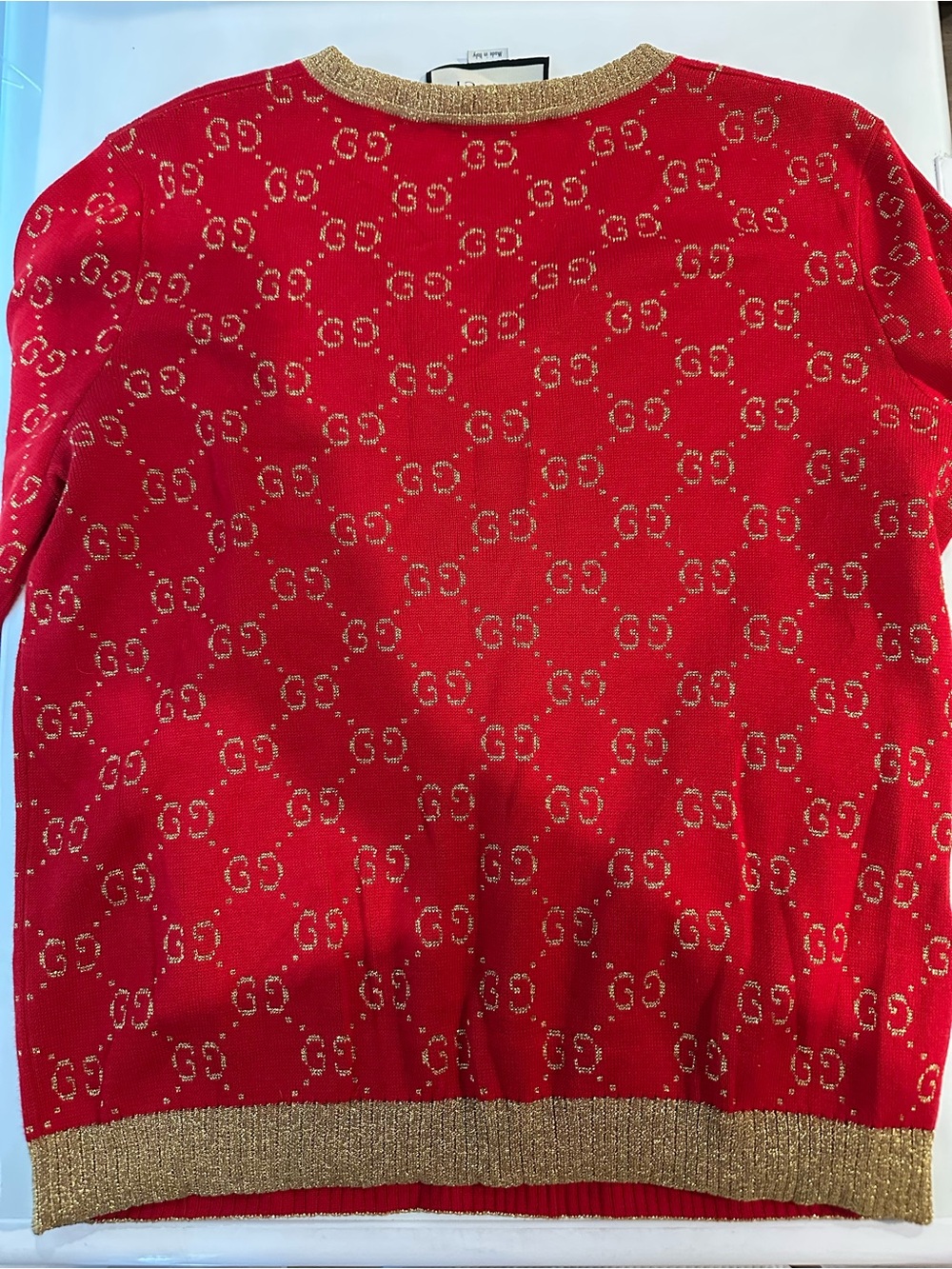 Gucci Red V-Neck Sweater with Gold Trim and Monogram - Picture 6 of 6